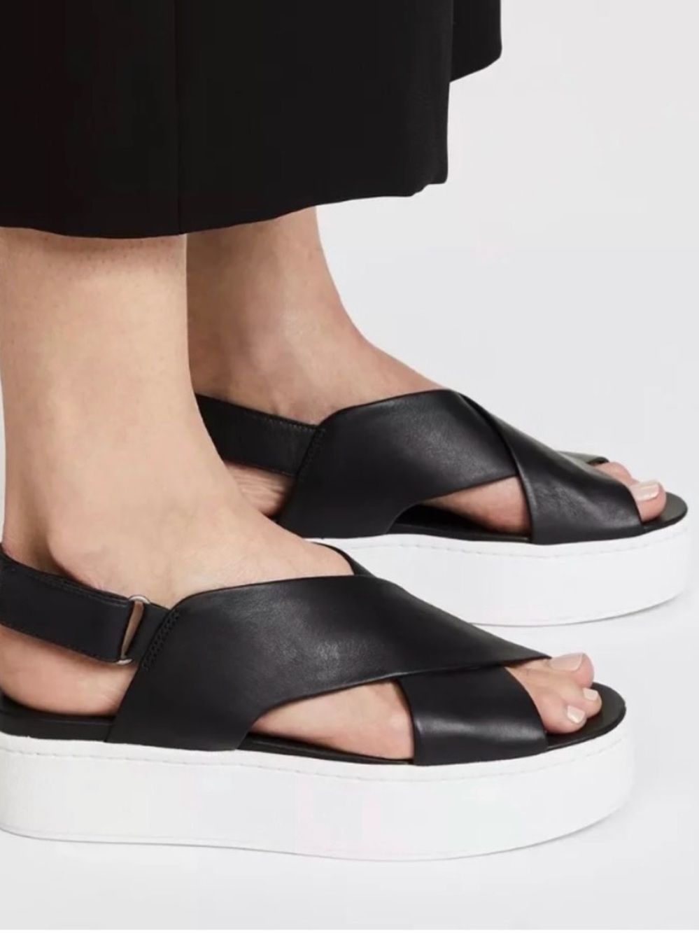 VINCE “Weslan” Black Leather Slingback Platform Sandals: Sz 6.5